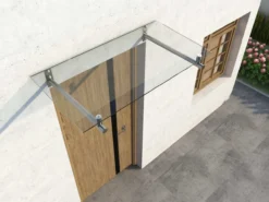 Edelstahlvordach mit Verbundglas, ca. 140 x 80 cm