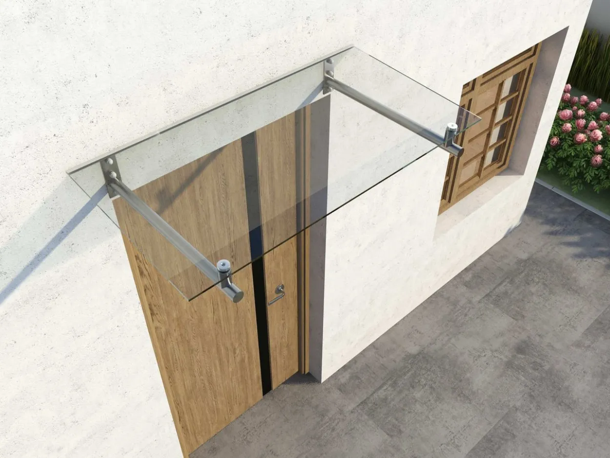 Edelstahlvordach mit Verbundglas, ca. 140 x 80 cm