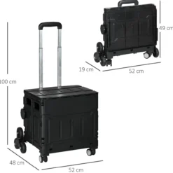 Einkaufstrolley Klappbar Einkaufswagen mit Teleskop-Griff, bis 80 kg Schwarz