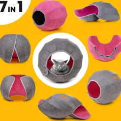 Einstellbarer Katzenkorb – Schlaf- & Kuschelhöhle für Katzen Pink/Grau