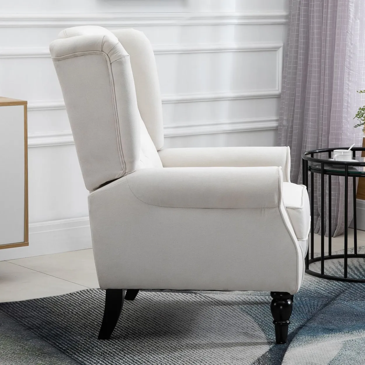 Einzelsessel mit Tufting Relaxsessel Einzelstuhl Holzfüße Polyester Creme