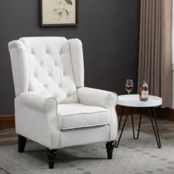 Einzelsessel mit Tufting Relaxsessel Einzelstuhl Holzfüße Polyester Creme
