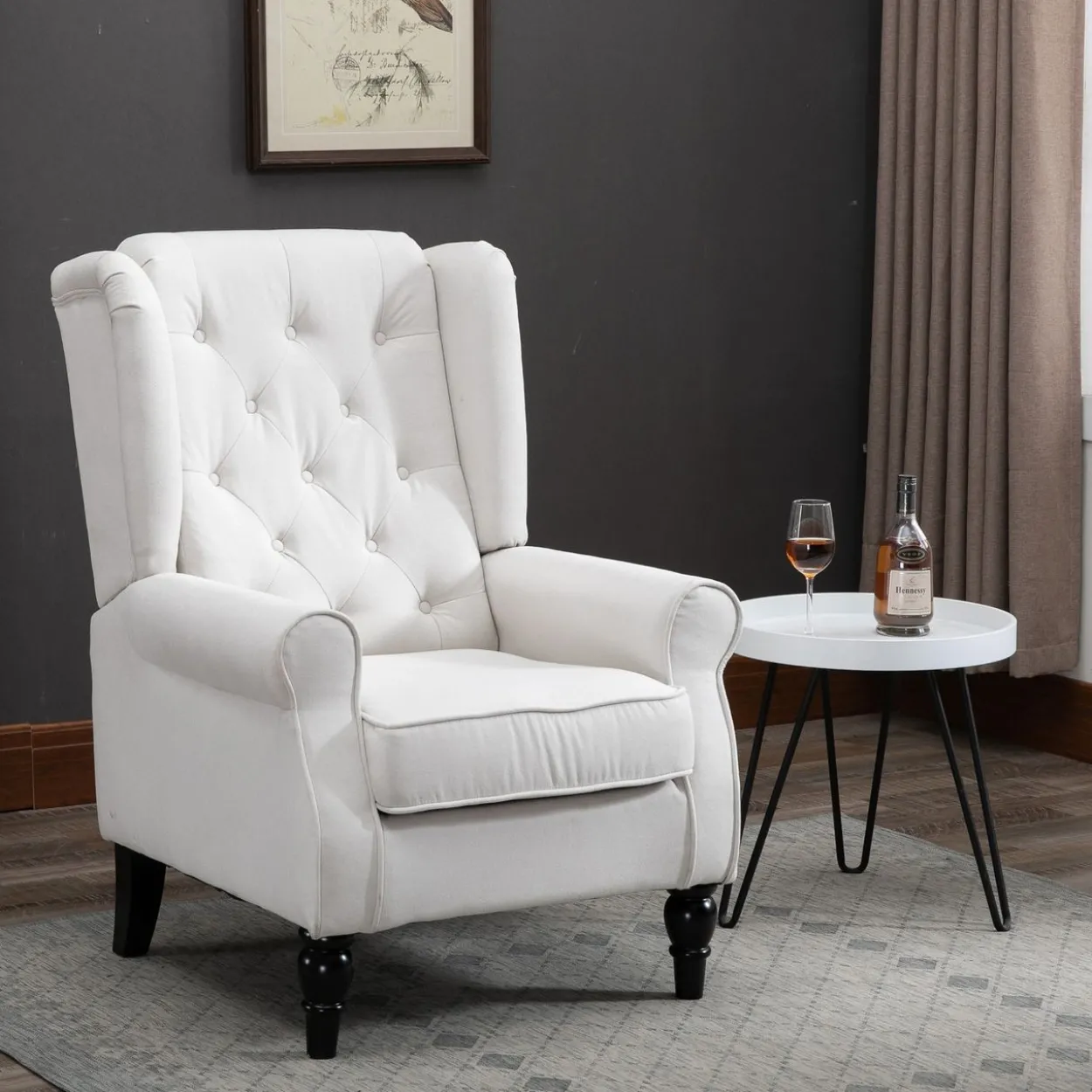 Einzelsessel mit Tufting Relaxsessel Einzelstuhl Holzfüße Polyester Creme