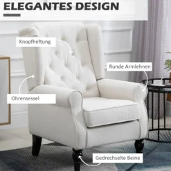 Einzelsessel mit Tufting Relaxsessel Einzelstuhl Holzfüße Polyester Creme