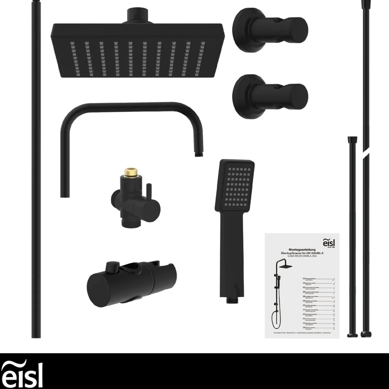 eisl Duschset EASY ENERGY, Regendusche ohne Armatur, Duschsystem Schwarz matt
