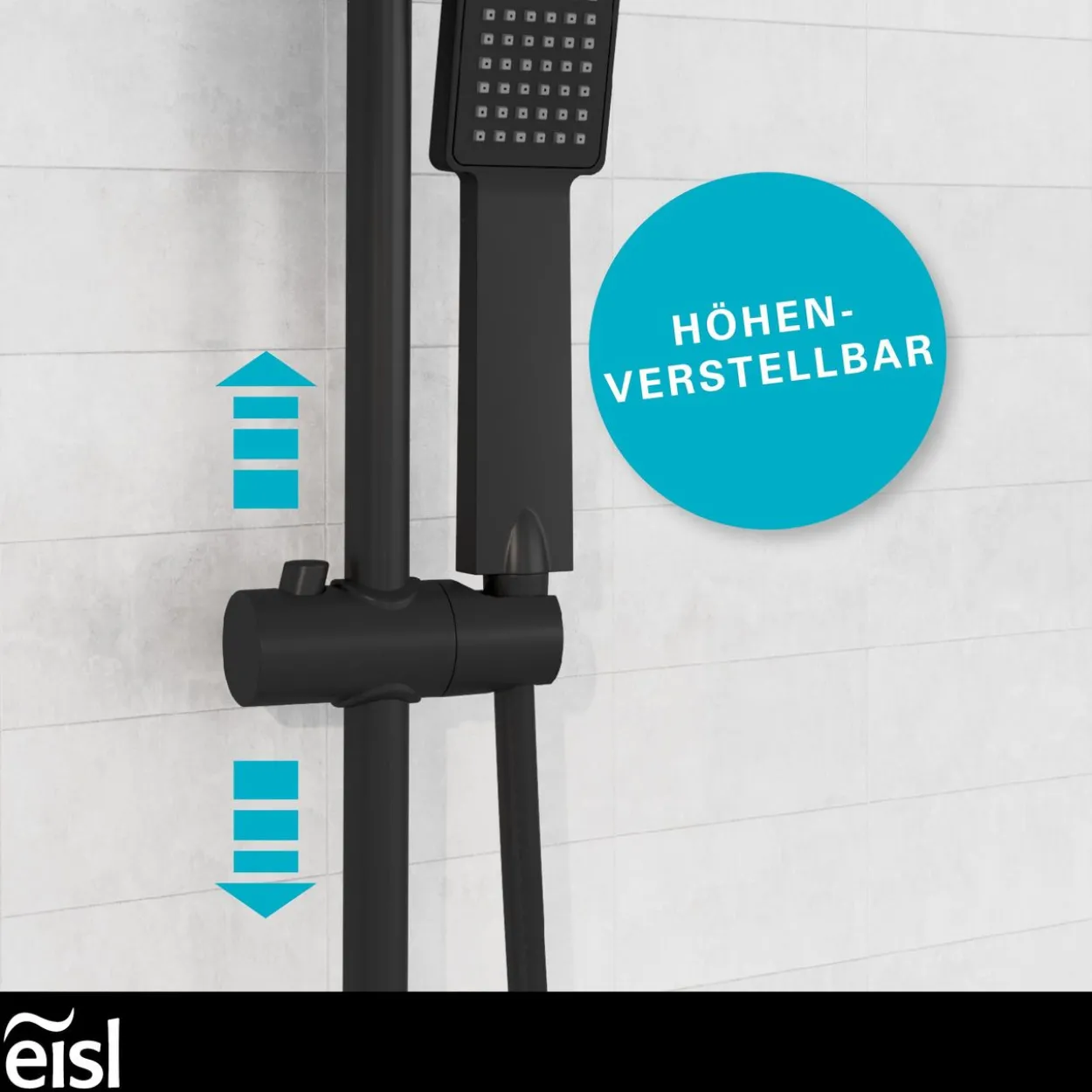 eisl Duschset EASY ENERGY, Regendusche ohne Armatur, Duschsystem Schwarz matt