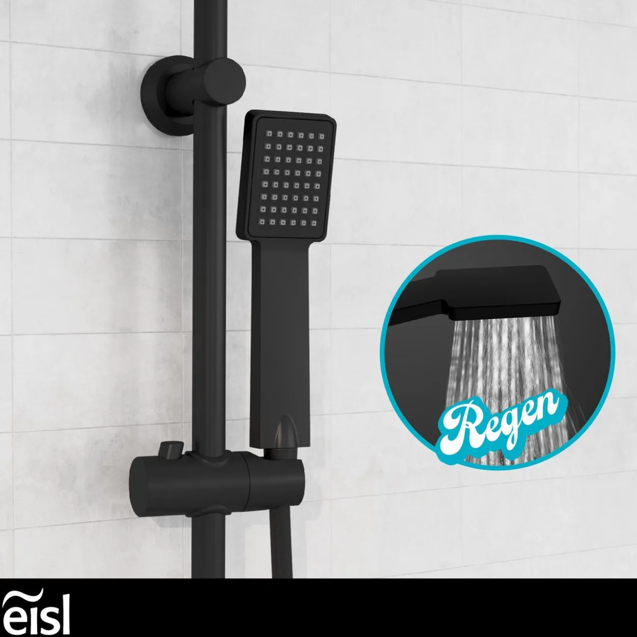 eisl Duschset EASY ENERGY, Regendusche ohne Armatur, Duschsystem Schwarz matt