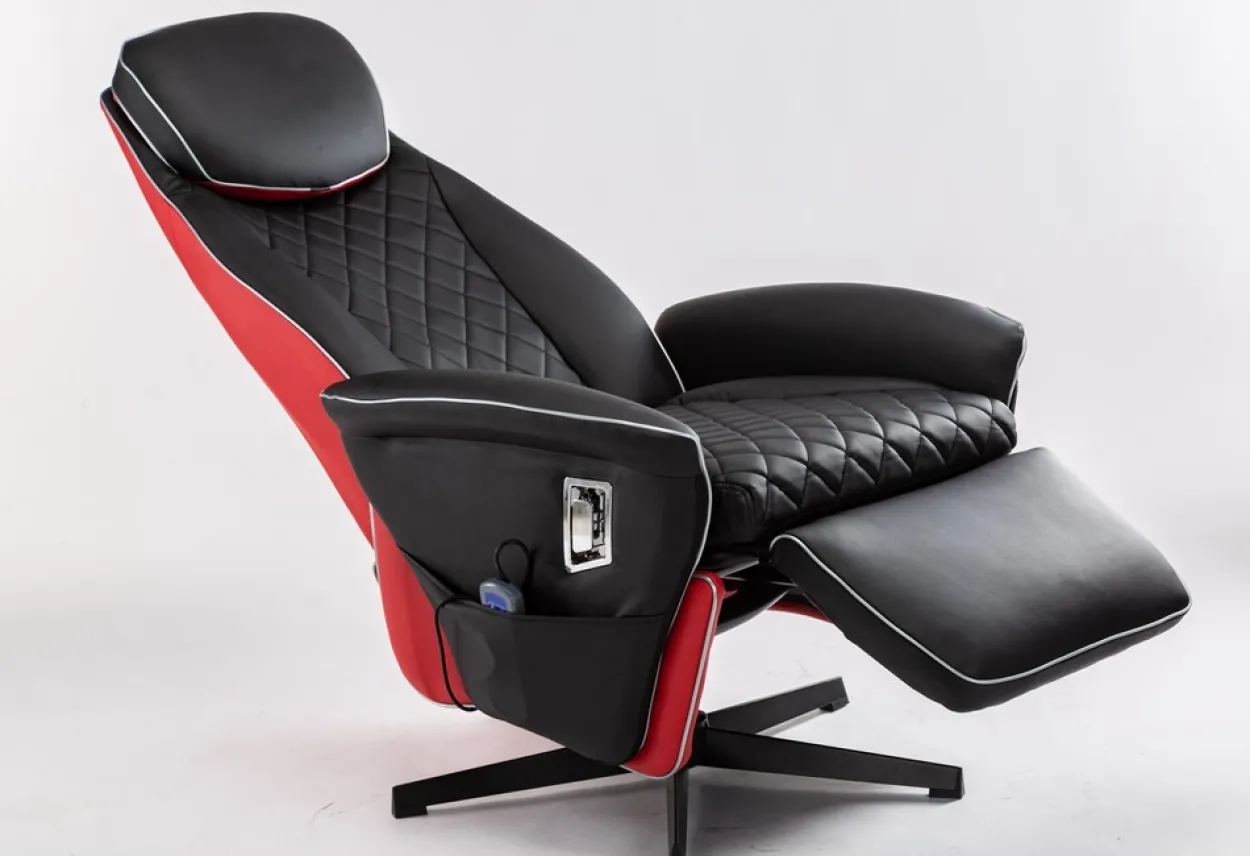 Elektrischer Massagesessel Relaxsessel - schwarz/rot Lederoptik