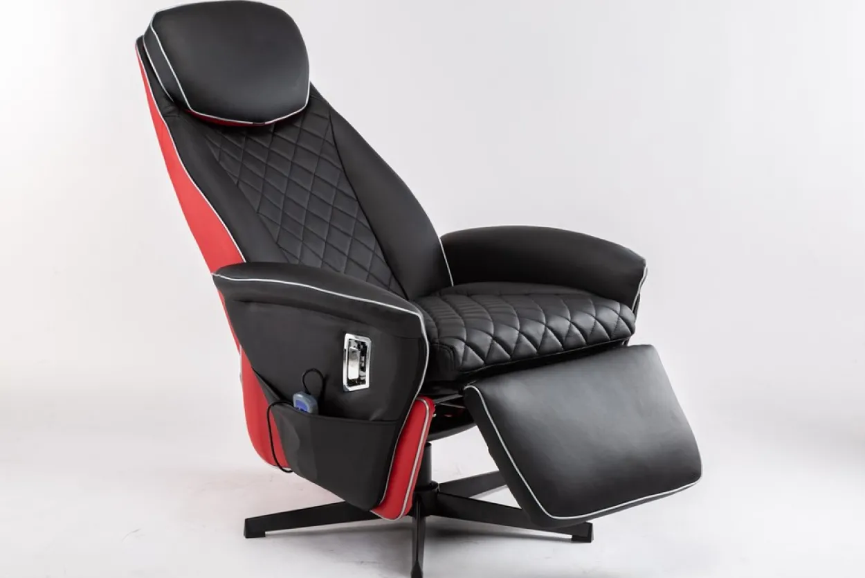 Elektrischer Massagesessel Relaxsessel - schwarz/rot Lederoptik