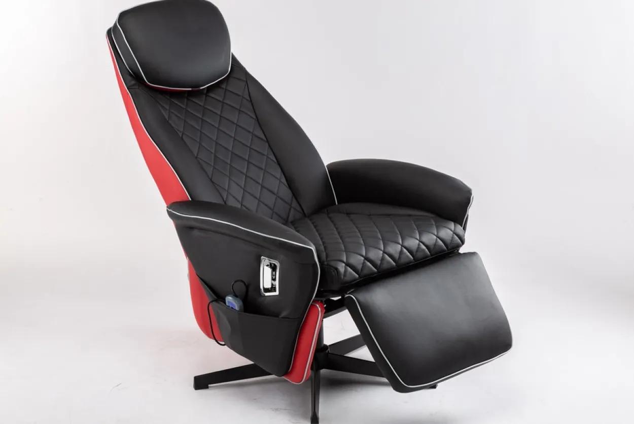 Elektrischer Massagesessel Relaxsessel - schwarz/rot Lederoptik