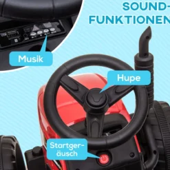 Elektrischer Traktor Kinder Aufsitztraktor mit MP3 Funktion, 3-6KM/H Rot