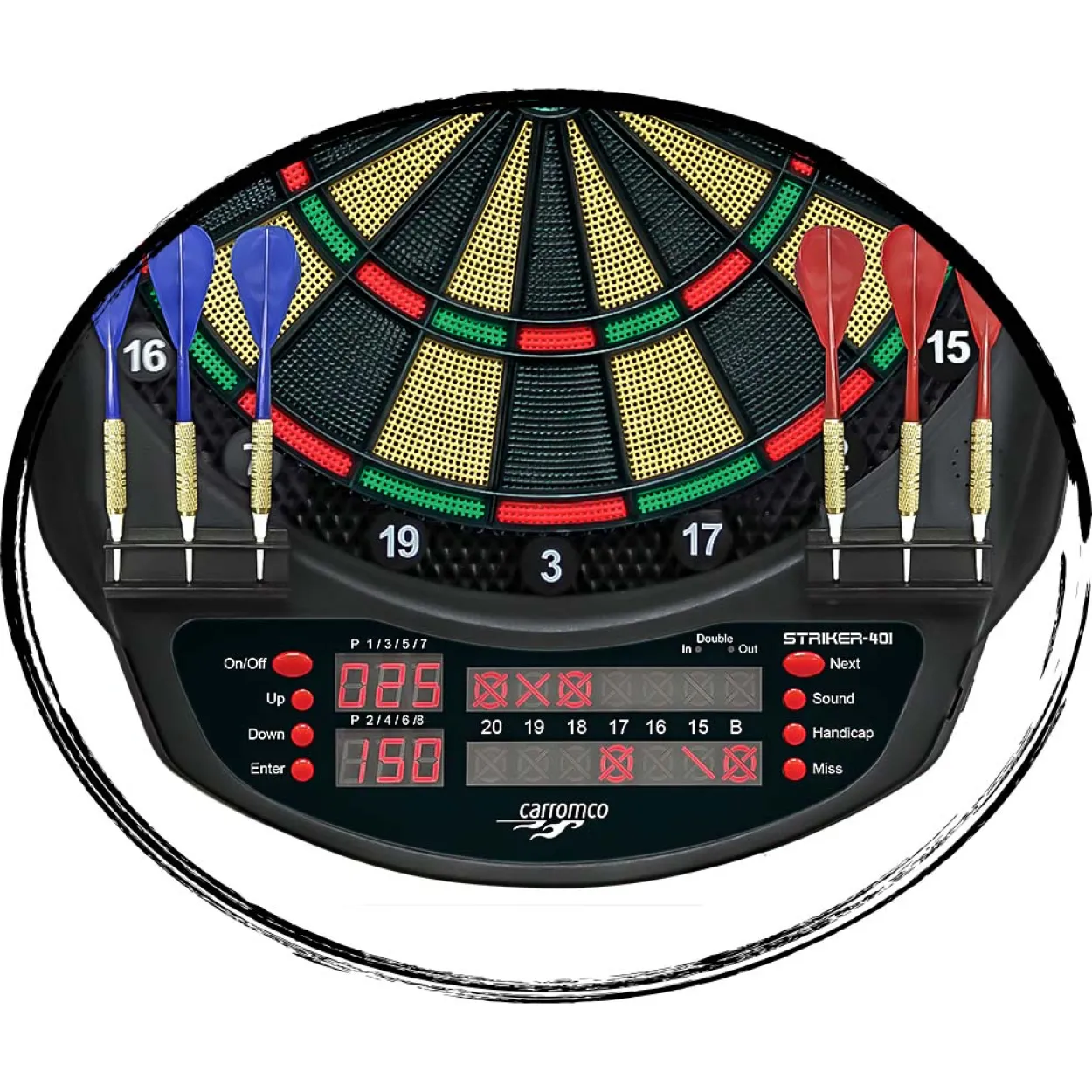 ELEKTRONIK DARTBOARD STRIKER-401, MIT ADAPTER, 3-LOCH ABSTAND