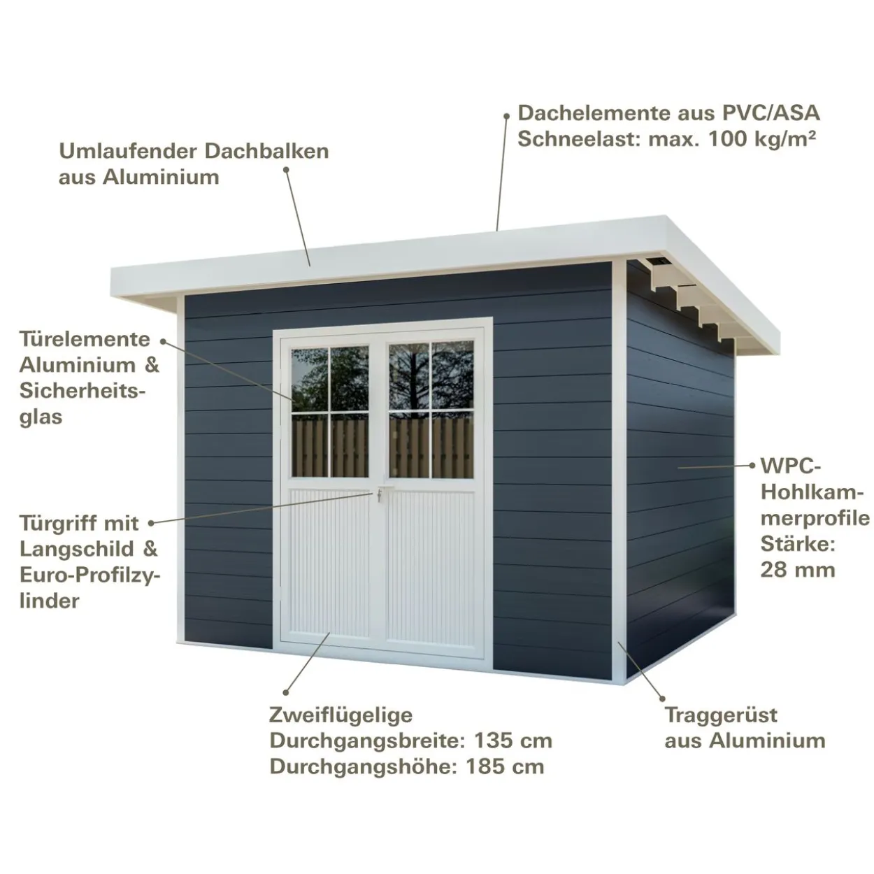 eleph WPC Gartenhaus Flachdach M