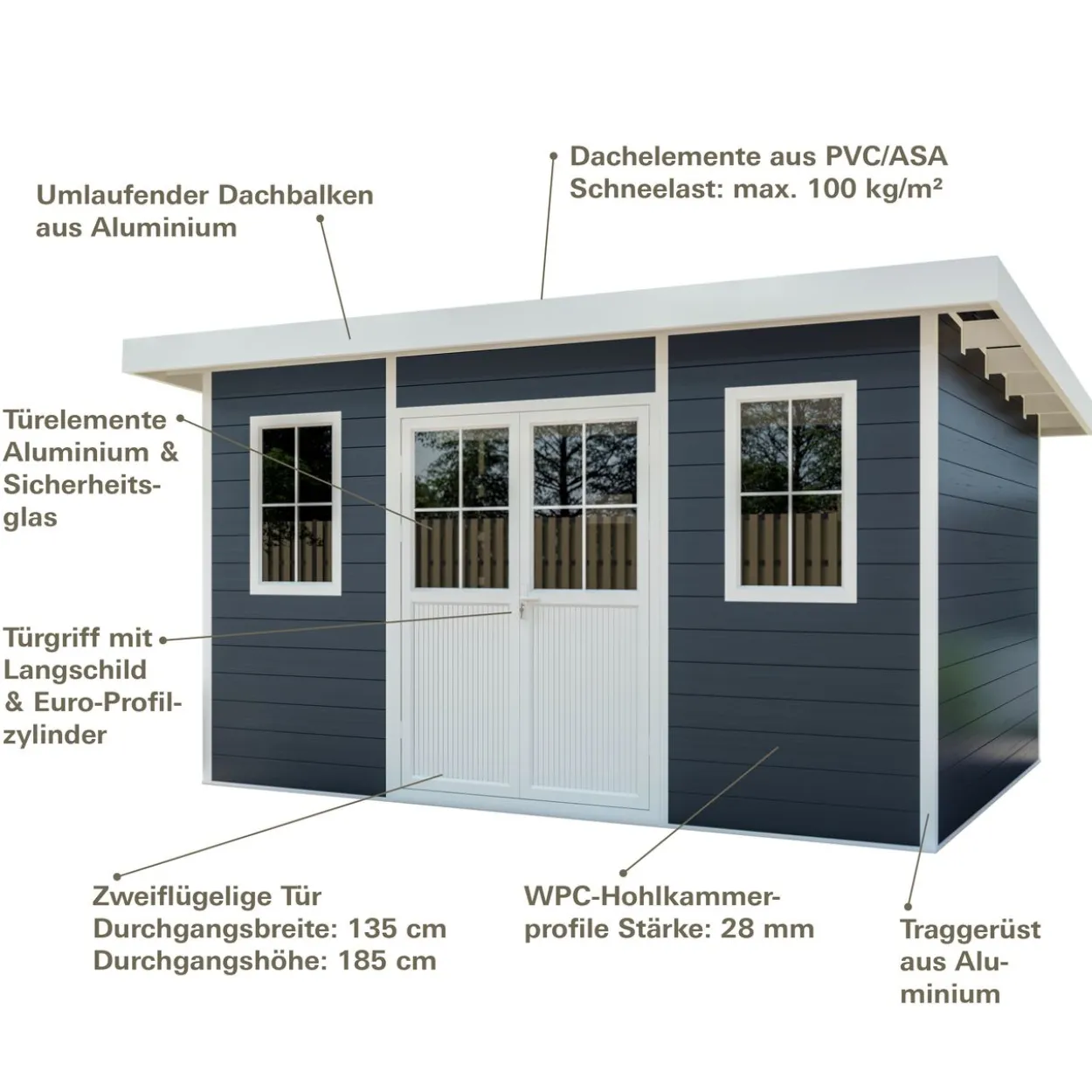 eleph WPC Gartenhaus Flachdach L