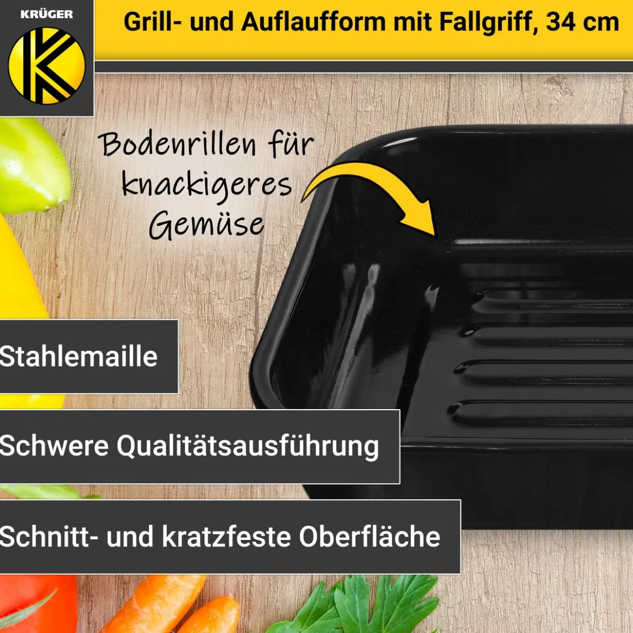 Emaillierte Grill- und Auflaufform, 34 cm