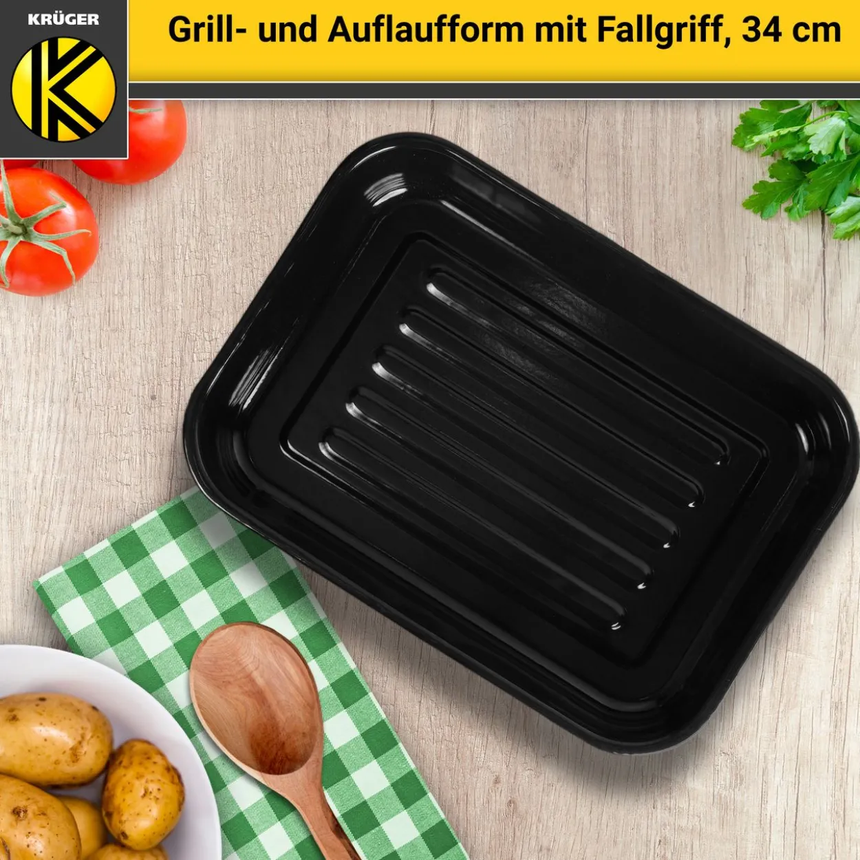 Emaillierte Grill- und Auflaufform, 34 cm