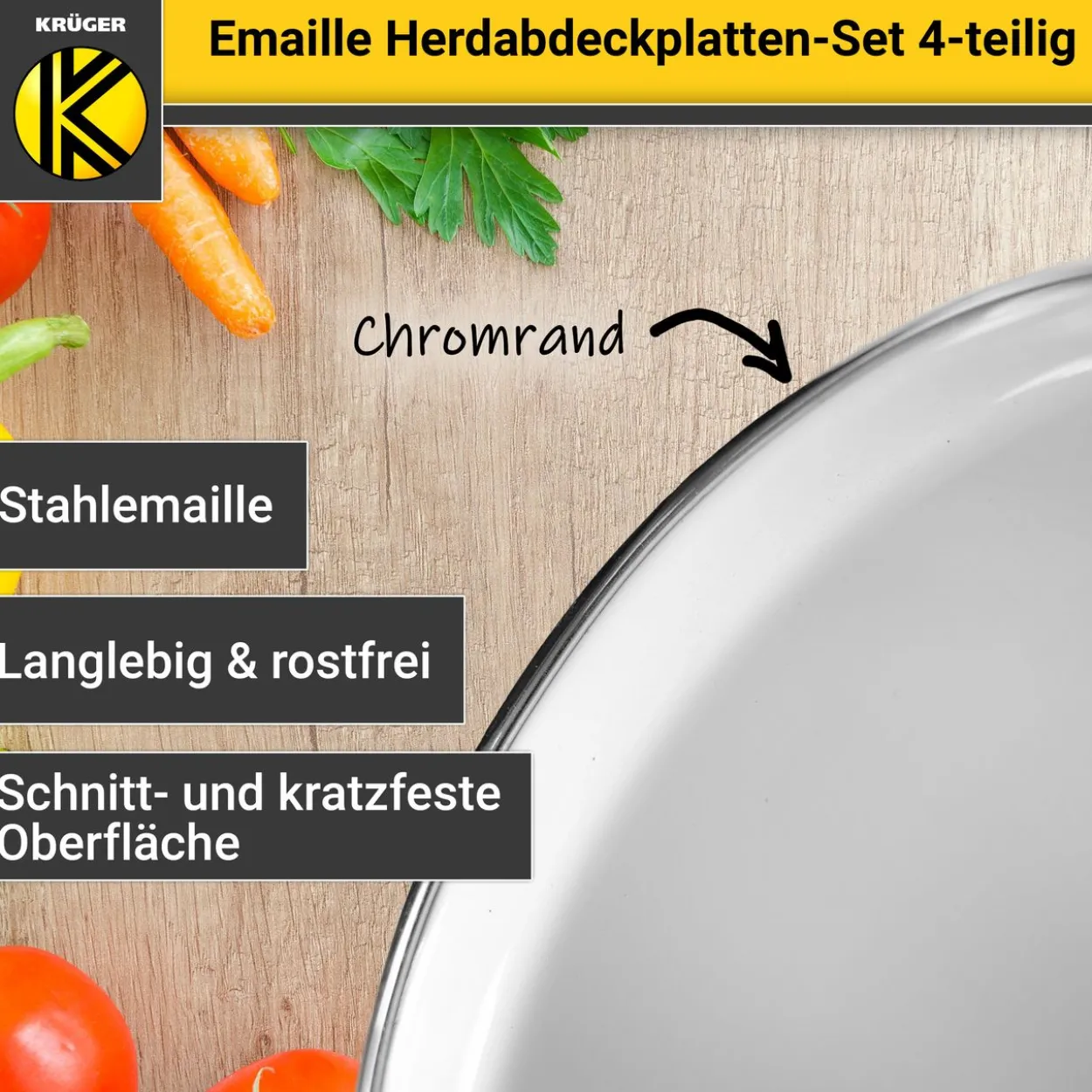 Emaillierte Herdabdeckplatten-Set, 4-teilig