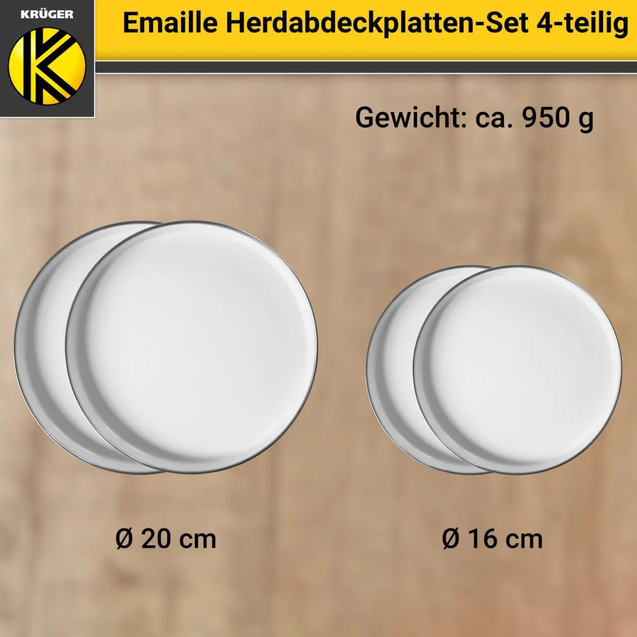 Emaillierte Herdabdeckplatten-Set, 4-teilig