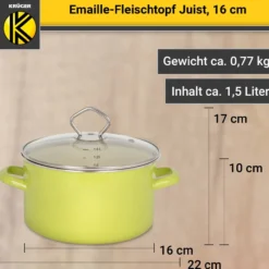 Emaillierter Fleischtopf Juist mit Glasdeckel, 16 cm