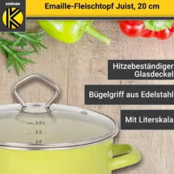 Emaillierter Fleischtopf Juist mit Glasdeckel, 20 cm