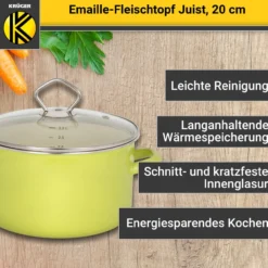 Emaillierter Fleischtopf Juist mit Glasdeckel, 20 cm