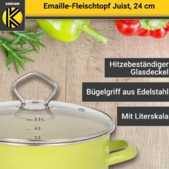 Emaillierter Fleischtopf Juist mit Glasdeckel, 24 cm