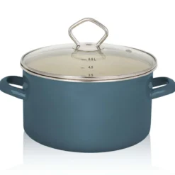 Emaillierter Fleischtopf Petrol mit Glasdeckel, 24 cm