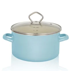 Emaillierter Fleischtopf Sylt mit Glasdeckel, 20 cm