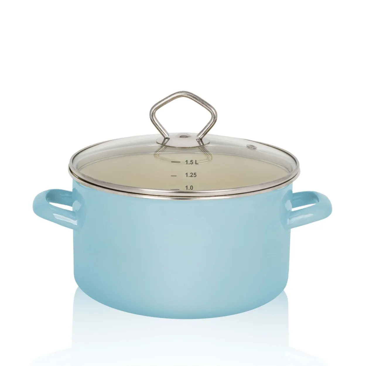 Emaillierter Fleischtopf Sylt mit Glasdeckel, 16 cm
