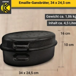 Emaillierter Gansbräter gesprenkelt mit Deckel, 34 cm
