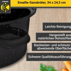 Emaillierter Gansbräter gesprenkelt mit Deckel, 34 cm