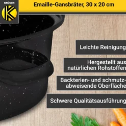 Emaillierter Gansbräter gesprenkelt mit Deckel, 30 cm