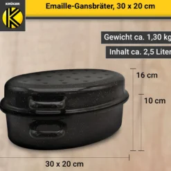 Emaillierter Gansbräter gesprenkelt mit Deckel, 30 cm