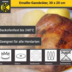 Emaillierter Gansbräter gesprenkelt mit Deckel, 30 cm