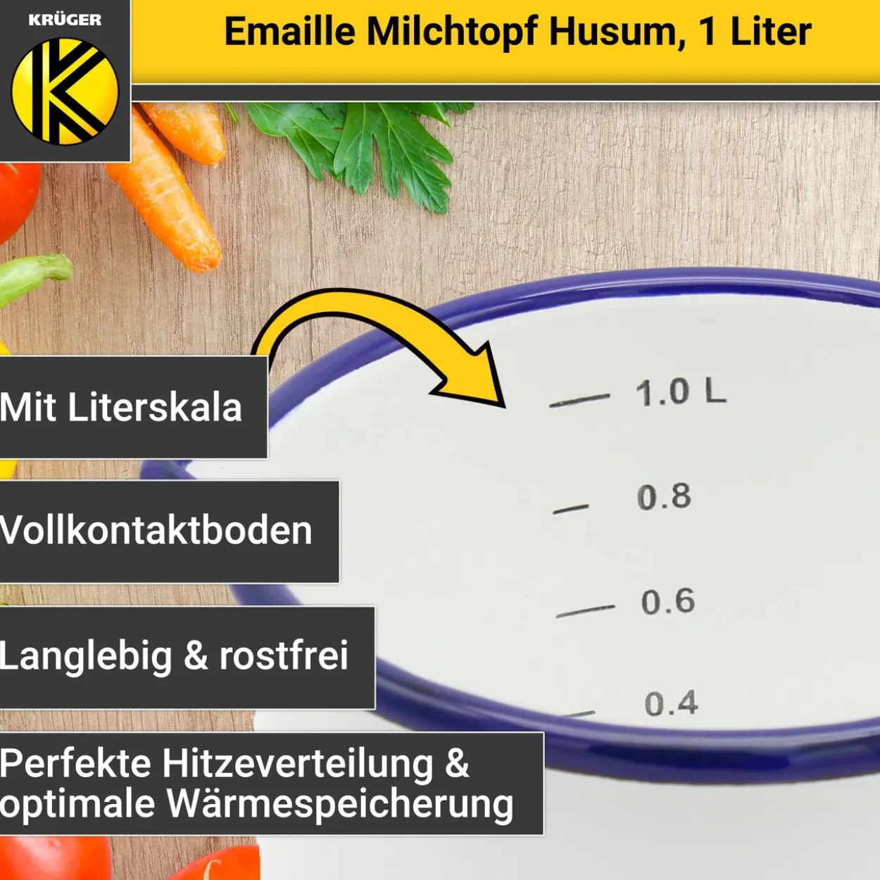 Emaillierter Milchtopf Husum, 12 cm
