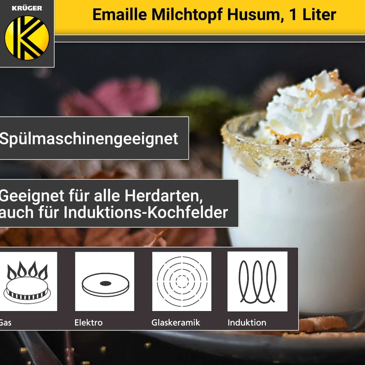 Emaillierter Milchtopf Husum, 12 cm