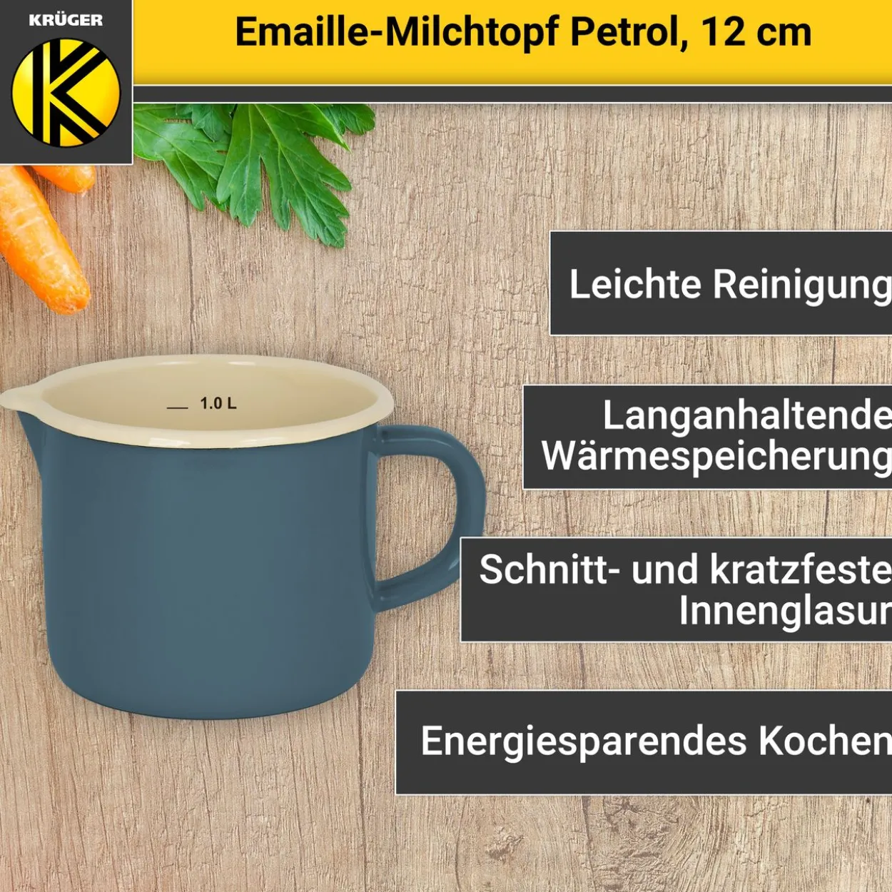Emaillierter Milchtopf Petrol, 12 cm