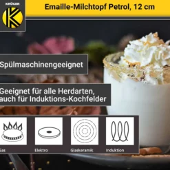 Emaillierter Milchtopf Petrol, 12 cm