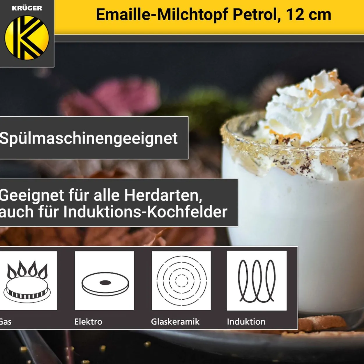 Emaillierter Milchtopf Petrol, 12 cm
