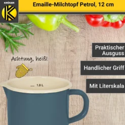 Emaillierter Milchtopf Petrol, 12 cm