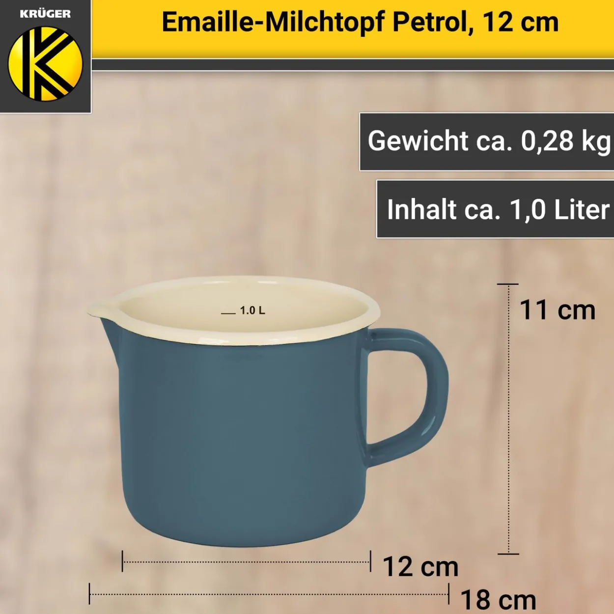 Emaillierter Milchtopf Petrol, 12 cm