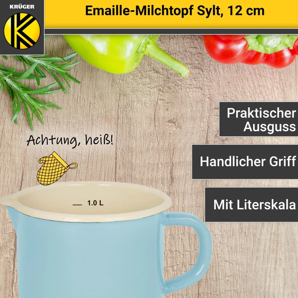Emaillierter Milchtopf Sylt, 12 cm