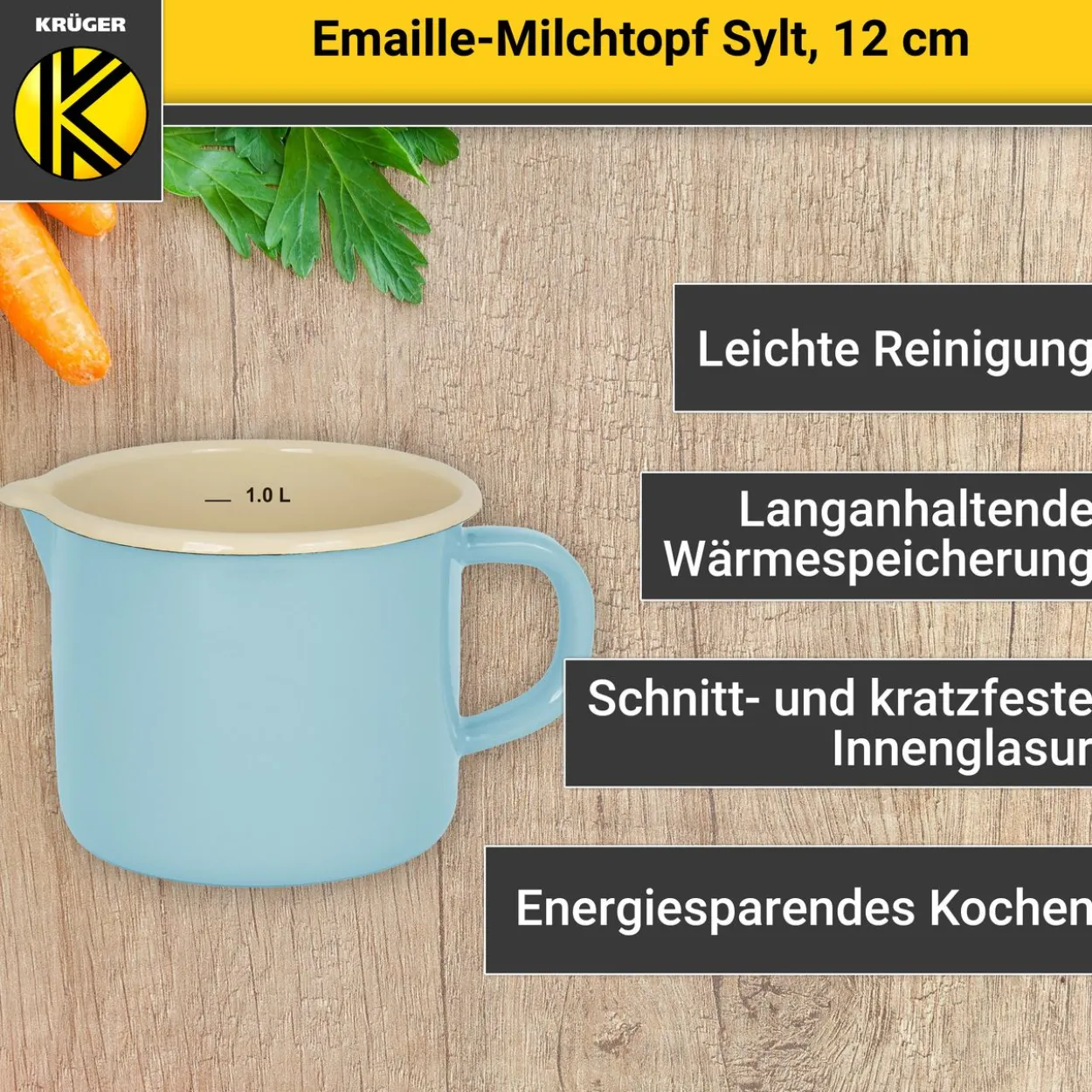 Emaillierter Milchtopf Sylt, 12 cm