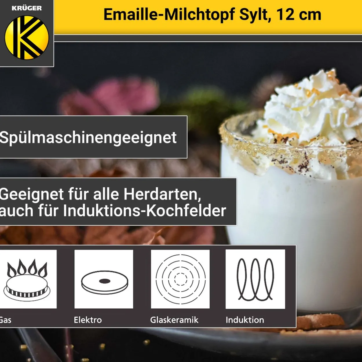 Emaillierter Milchtopf Sylt, 12 cm
