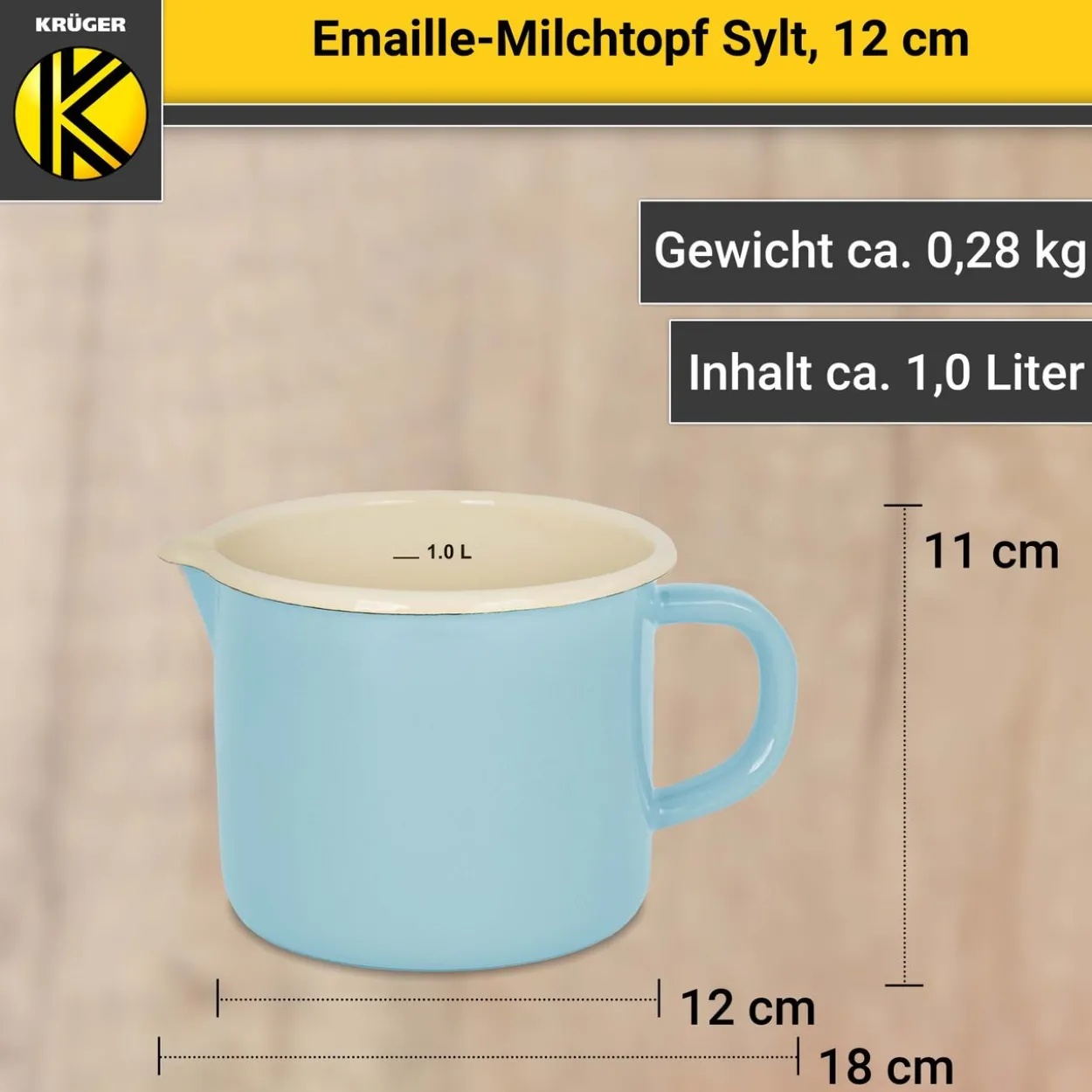 Emaillierter Milchtopf Sylt, 12 cm