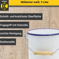 Emaillierter Mülleimer Husum mit Deckel, 3 Liter