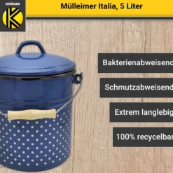 Emaillierter Mülleimer ITALIA mit Deckel, 5 Liter
