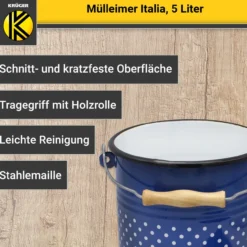 Emaillierter Mülleimer ITALIA mit Deckel, 5 Liter
