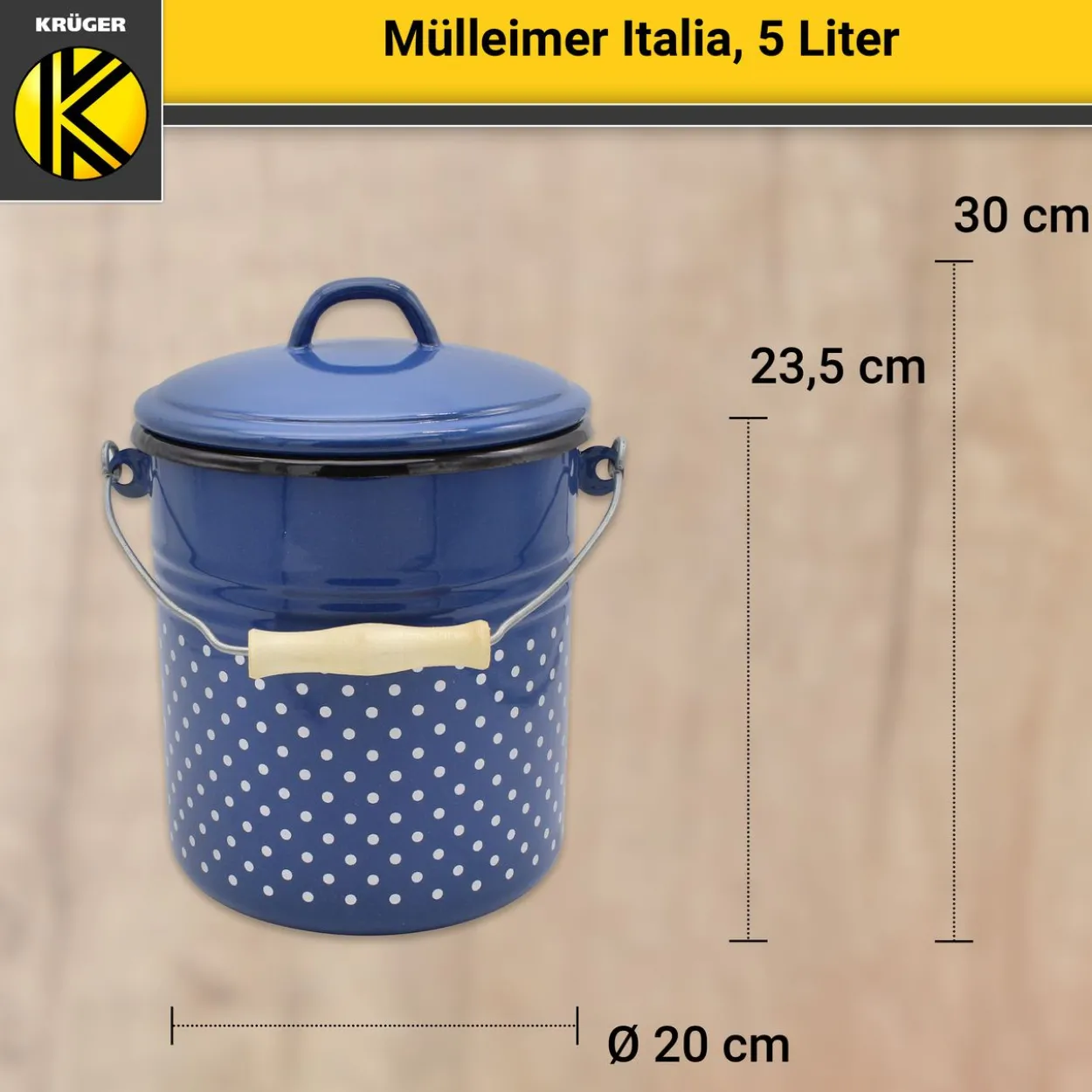 Emaillierter Mülleimer ITALIA mit Deckel, 5 Liter