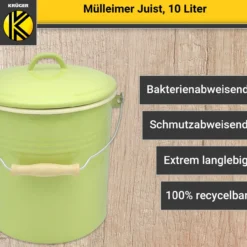 Emaillierter Mülleimer JUIST mit Deckel, 10 Liter